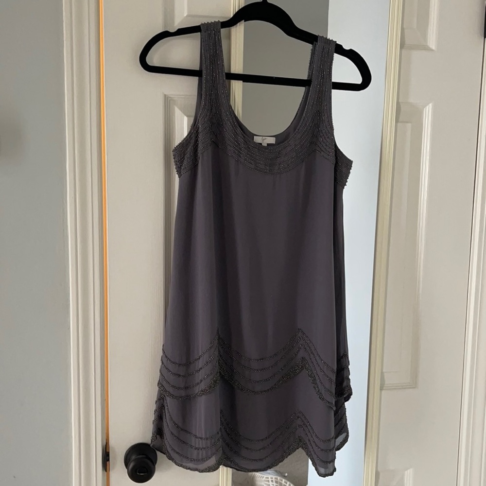 Stunning silver and gray beaded cocktail dress from Joie.